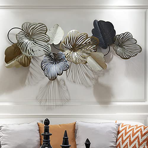 3D Eisen Blätter Wandskulpturen, Metall Kunst Hängen Ornament Wanddeko Wanddekoration, Dekoration für Wohnzimmer Schlafzimmer Hintergrund Wandbehang,140x60cm