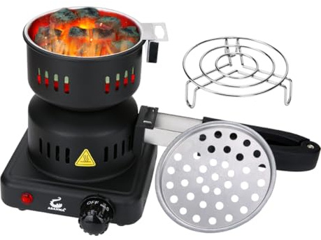 ETL Approved Coal Burner, Coal Burners for Cubes Electric Charcoal Starter Multipurpose Charcoal Burner Faster Electric Stove With Detachable Handle,Stainless Steel Grill & Rack