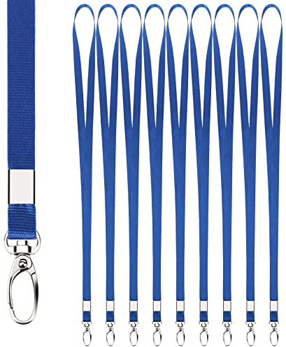 Segus Lanière tour de Cou Bleu, 10 Pièces Long Cordon Bleu avec Boucle Pivotante en Métal, Longe pour Porte Badges d'Identification, Clés, Carte de Bus, Strap non Imprimée, Fournitures de Bureau