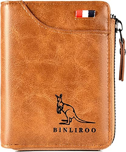 I0I&I0I Binley Kangaroo - Portafoglio da uomo in pelle con blocco RFID, con cerniera e finestra per documento d'identità, cachi, One Size, Moderno