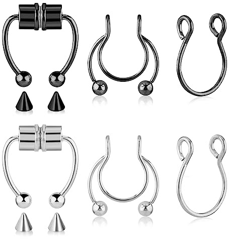 Yolev 6 Pièces Piercing Nez Magnétique - Anneaux Septum Faux Fer à Cheval, Cerceau et Anneau Artificiel pour Femmes