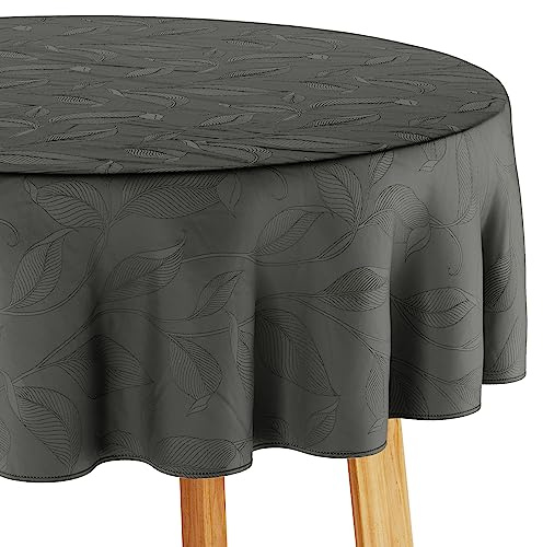 Filumi Tischdecke 140x200 cm oval Grau Abwaschbar Für Indoor Outdoor Pflanzenmuster Amalu