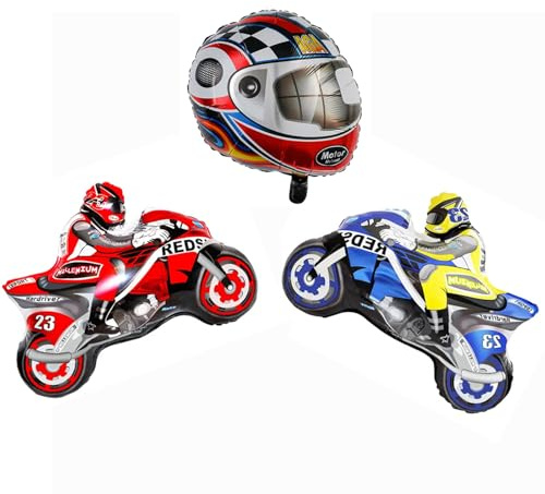 Morndew 3 PCS Motorcycles and Helmet Foil Balloons for Kids Sport Themed Party Birthday Party Baby Shower Wedding Party Decorations