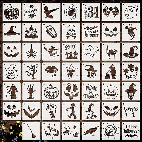 OOTSR 48 Stk Halloween-Schablonen zum Basteln, 7,6CM Zeichnung Malschablonen DIY Schablonen der Halloween, Kunststoff Zeichenvorlagen für Scrapbooking Holz Ornamenten Leinwand Deko
