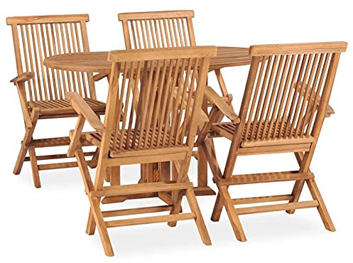 Homgoday Sitzgruppe 5-TLG. Garten Essgruppe Gartenmöbel Set Gartengarnitur Sitzgarnitur Gartentisch mit Stuhl Balkonmöbel Essgruppe Gartenset Klappbar Massivholz Teak