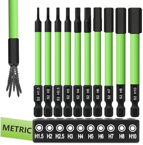 Hakkin 10 Stück Sechskant Bit Set 89 mm Hex Bits Set Lang Magnetische Schraubendreher Bits 1/4 S2 Bitsatz für Akkuschrauber H1,5/2/2,5/3/4/5/6/7/8/10 Hexagon Innensechskant