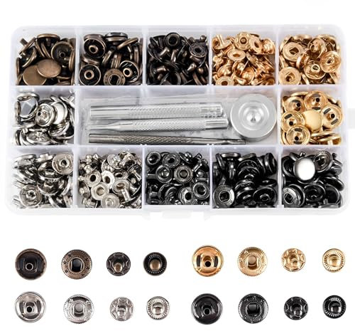 GIGIIS Druckknopf Set 120 Set Kupfer Druckknöpfe Snap Fasteners 12mm Druckknopfset Metall Druckknöpfe Kit mit 4 Stück Fixierwerkzeug Kit für Leder Handwerk Jacke Brieftasche Handtasche