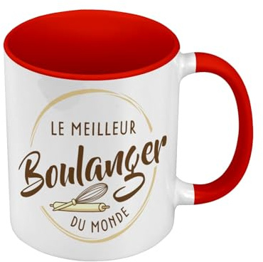Fabulous Mug de Couleur Qualité Premium Rouge - Le Meilleur Boulanger du Monde Artisan Boulangerie Patisserie Pain - Tasse avec anse et intérieur de couleur