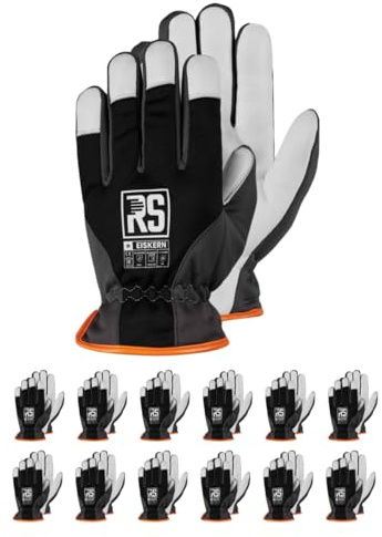 RS EISKERN Isolierter Montagehandschuhe aus aus Ziegenleder und Softshell/Größe 09, 12 Paar/Schwarz Weiß/Arbeitshandschuhe Lederhandschuhe Schutzhandschuhe
