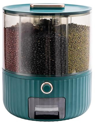 360° Rotating Dry Food Dispenser for Beans,13.2 Lbs Grain Dispenser,Cereal Storage Container,6-Grid Rice Storage Container Countertop,Airtight Rice And Cereal Dispenser for Pantry,Green