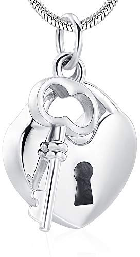 Minicremation Padlock Urn Necklace for Ashes for Women Men Cremation Jewelry Stainless Steel Key with my Heart Urn Punk Lock Pendant Ashes Holder