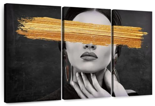 ElephantStock Refined Lady Paint Brush Stroke Wall Art - Horizontal Canvas - 3-Piece Living Room Wall Decor - Hand Photography Canvas Print - Gray and Black Decor for Wall - 38 X 24