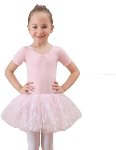Tancefair Ballettklänningar för flickor Dans Bodysuit Tutu Kortärmad Dans Bodysuit med Tutu kjol