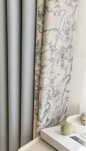 Homxi Vorhang Verdunkelung 2er Set,2 x 96W x 115H cm,Vorhänge Wärmeisolierend Grau Spleißen Einfarbig und Blumenmuster Vorhänge Wohnzimmer Haken