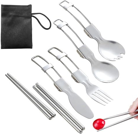 Camping-Besteck-Set aus Edelstahl – Besteck aus Edelstahl, wiederverwendbar, multifunktional, Essstäbchen-Set für Angeln, Picknick, Ausflüge im Freien