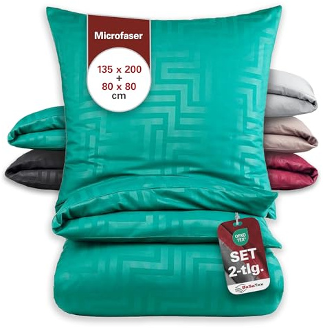 BaSaTex Bettwäsche Set Prägedruck, 2-TLG., 135x200 cm, Grün | Öko_Tex Zertifiziert, 100% Mikrofaser, Reißverschluss, Hochwertiger Prägedruck