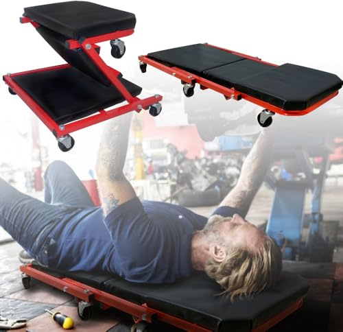 ROSEJANE 2 in1 Montagerollbrett Werkstatt Rollbrett 92x44x12cm Faltbar Werkstattliege mit 360° Rollen bis 150 kg