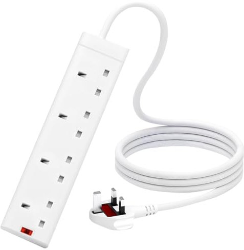 Extension Lead 3m Surge Protected Extension Cable 4 Way Long UK Plug Extension Socket, Multi Plug Extension Cord Heavy Duty Power Strip for Home, Bedroom, Kitchen & Office