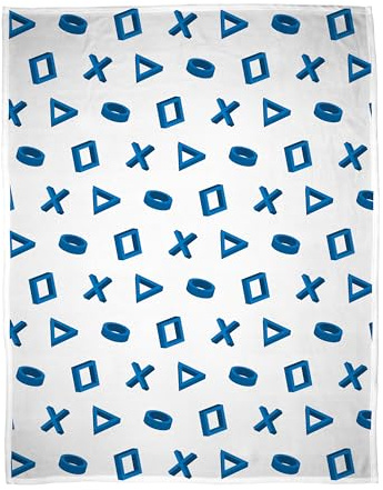 PlayStation Fleecedecke, offizielles Lizenzprodukt, weißes und blaues Controller-Design, superweich, warm, perfekt für Teenager-Spielzimmer, Camping und Übernachtungen, Größe 100 x 150 cm