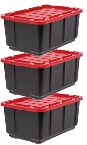 Iris Ohyama – 3er-Set, 100 L – Plastikboxen mit Deckel groß – Auflagenbox wasserdicht, Gartenbox – stapelbar, robust, BPA‑frei, Kunststoff Ordnungsbox, schwarz – UTB‑27