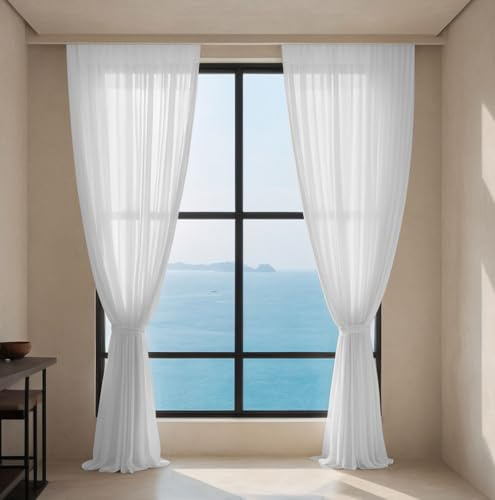 Lukery Cortinas Salon, Visillos Salon 2 Piezas Visillos Dormitorio Cortina Visillo, Cortinas Salon Modernas Cortinas Dormitorio Juvenil para Decoracion Habitacion (140x215cm,Blanco)