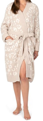 PAVILIA Premium Womens Plush Short Robe, Super Soft Fuzzy Bathrobe with Pockets for Women, L/XL, Beige Cheetah
