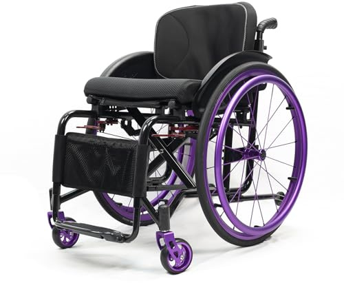 Aluminum Alloy Wheelchair,Sports Folding Transport Wheelchair,Lightweight Wheel Chair for Adults,Self-propelled Manual Wheelchairs,Mobility Aids for Adult,Anti-roll Wheel(14.1in/36cm,Purple)