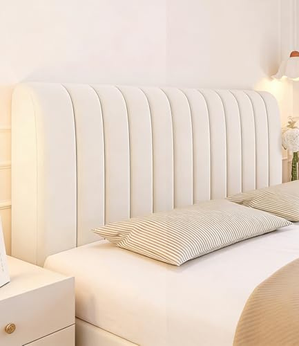 Hearda Bett Kopfteil Bezug 160 cm, Beige Gesteppter Verdicken Kopfteilbezug Mit Füllung, Staubdichte Dehnbare Betthusse Kopfteil, Headboard Cover Waschbar