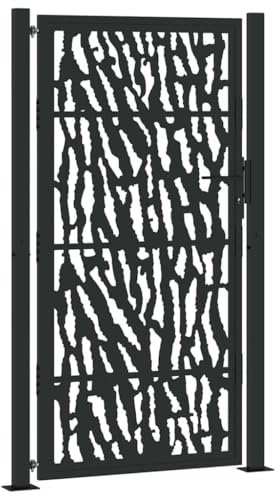 vidaXL Garden Gate Black 105x180 cm - Steel Outdoor Security Entry Gate with Laser-Cut Design for Garden/Patio - Lockable with 3 Keys - Easy Assembly
