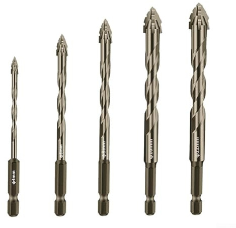 Vierschneidige Sägezahn-Exzenterbohrer, Profi 5-teiliges Exzenterbohrer-Set, 4-schneidiges Sägezahn-Design für Beton, Glas, Ziegel, Hochgeschwindigkeitsstahl mit Titanbeschichtung