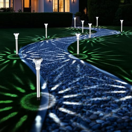 Bowfar Solarlampen für Außen Garten, 6 Stück Kaltweiß Solar Gartenleuchten | IP65 Wasserdichte Solarleuchten für Garten, Edelstahl LED Gartenbeleuchtung Solar für Outdoor Terrasse Rasen Balkon Wege Hof