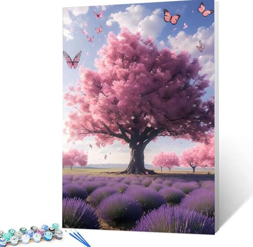 Malen Nach Zahlen Erwachsene Kirschblüten Komplettset Malen Nach Zahlen Schmetterling Malen Nach Zahlen ab 9 Jahre MÃdchen Kinder, DIY Handgemalt Ölgemälde Kreativ Set 30x40cm Deko Wohnzimmer H5-57