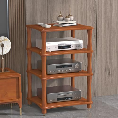 WNYAILLL Audio Rack HiFi Regal 4-stufiger Stereo-Ständer, Plattenständer mit klassifizierter Lagerung, Komponenten-Audio-/Video-Rack, für Wohnzimmer Spielzimmer Schlafzimmer(Brown 1)