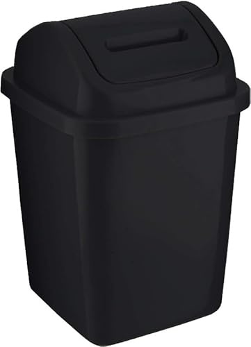 ZYBUX 5L Small Swing Top Bin Plastic Waste Bin for Kitchen Bathroom (Black)