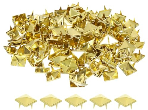 QUARKZMAN 100 Pcs Rivets Pyramid pour Clothing, 10mm Rivets Carrés à 4 Griffes, Clous Pyramidaux en Métal Doré pour Artisanat, Clous Punk Rock pour Vêtements Sacs Chaussures en Cuir