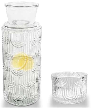 Juego de Jarra de Agua y Vidrio Para Mesita de Noche, Jarra de Vidrio de 630 Ml Con Taza, Para Dormitorio de Invitados, Baño, Sala de Estar (Claro)