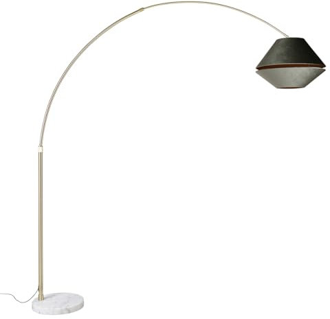 Qazqa - Klassisch I Antik Bogenlampe aus Messing mit weißem und doppeltem Samtschirm Grün - XXL I Wohnzimmer I Schlafzimmer - Velours Rund - LED geeignet E27