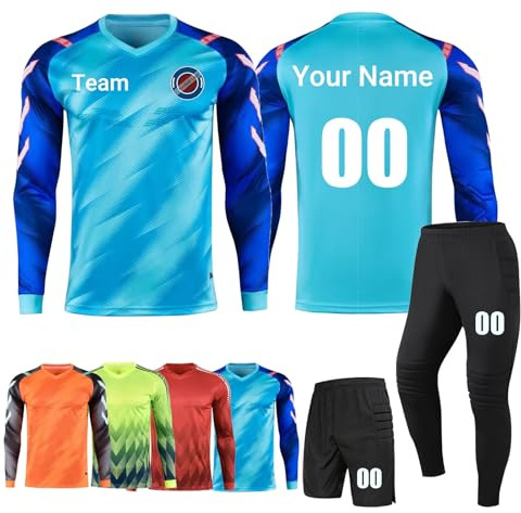 COITROZR Equipacion Portero Niño Personalizada,Hombre y Mujer de Traje Equipaciones de Futbol Personalizada para Niños Adultos con Nombre Personalizado Número Logotipo del Equipo(Blue)