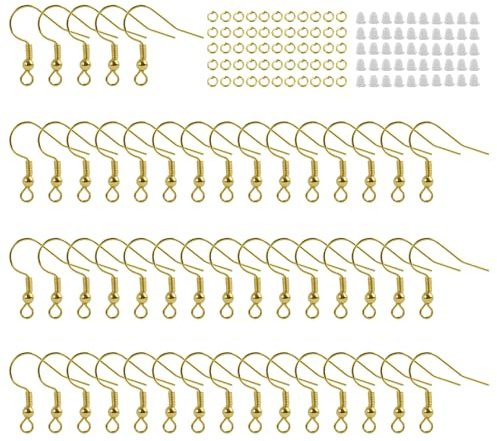 300 Stück Ohrhaken aus 925er Silber zum Selbermachen, hypoallergen, nickelfrei, vergoldet, mit Kappen und Spulen, komplettes Set für Bastelarbeiten