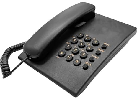 Téléphone fixe filaire de base pour personnes âgées - Téléphone domestique analogique avec rappel de maintien - Petit bureau mural