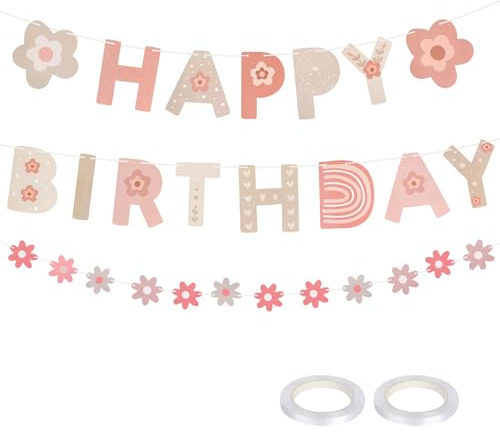 Gänseblümchen Happy Birthday Banner, Gänseblümchen Boho Banner Party Dekorationen, Gänseblümche Geburtstag Girlande, Happy Birthday Girlande für Kinder Deko, Geburtstagsdeko