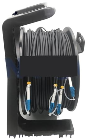 KONGMM Avvolgicavo Elettrico, 4C SM 50M monomodale Portatile dispiegabile sul Campo tattico 4FiberS Ottico TPU avvolgicavo Tamburo PCD235 con connettore LC(Noir)