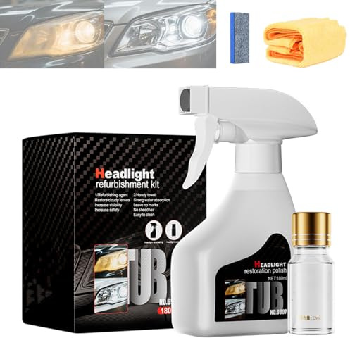 Lifegiverwise Automotive Headlamp Restoration Fluid Kit, 2025 Upgraded Headlight Cleaner, Multifunctional Car Light Restoration Kit, Glass Headlamp Cleaning Spray, Suitable for All Vehicles (1)