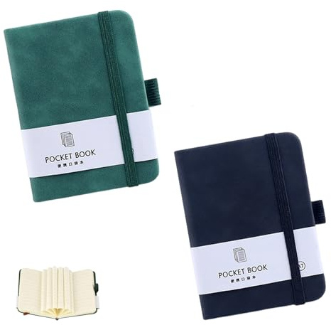 FUSONGQINTANG 2 Stück Notizbuch A7 Pocket Mini Notizblock Journal Kleines Notizbuch Mit Gummizugverschluss Für Schule Arbeit Reisen(Schwarz, Grün)