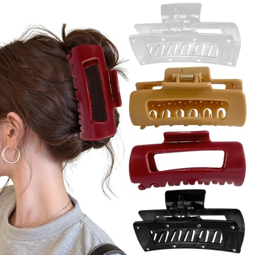 EIHI 4 pinzas flexibles para el cabello de silicona, pinzas pelo mujer, pinzas grandes para una sujeción segura, sujeción fuerte, con dientes antideslizantes.