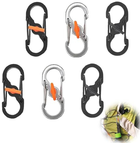 6PCS S Carabiner Clips, Small Carabiner Clips Mini Interlocking Keychain Clip Stainless Steel Dual-Spring S-Shaped Keychain Hooks with Secure Lock for Home Outdoor Hiking Fishing Camping Travel