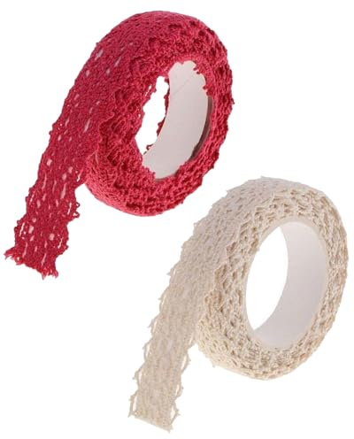 FUGLUS 4 Yard Selbstklebende Spitze,Beige und Rot Spitze Borten,Spitzenband im Vintage Stil,boho deko,selbstklebendes Zierband,Spitzenband,für Handwerk,Halloween,Hochzeit,Dekoration,Nähen,Geschenkbox