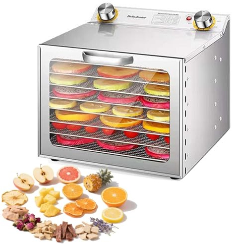 Secador De Alimentos 800W Con Bandejas De Acero Inoxidable 28,5x20cm, Gran Capacidad, Temporizador 12h, Deshidratador Carne, Frutas, Verduras, Hierbas y Snacks Saludables Sin Conservantes(8Layers)