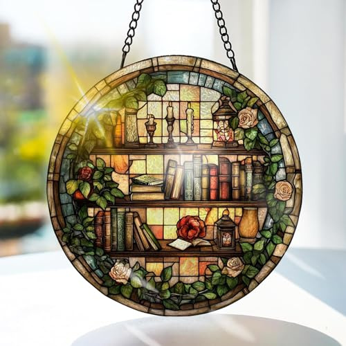 Bimkole BokFönsterhänge I Målat Glas Med Solfångare -Blommor Hängande Fönsterdekoration - för Trädgård, Fönster och Dörr, Jul, Handgjord Suncatcher Dekor 20x20 cm