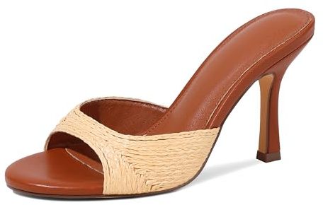 EQAUDES Heeled Sandals For Women Open Toe High Heels Stiletto Mules Slip on Sexy Trendy Slingback